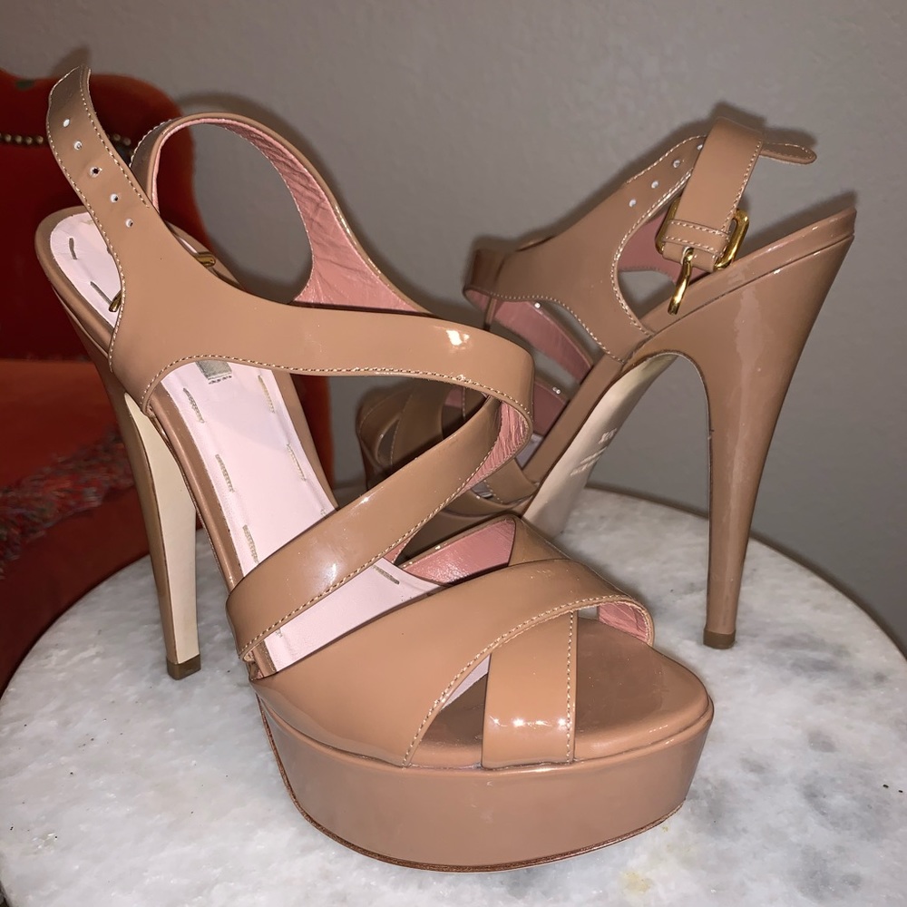 Miu Miu Strappy Nude Platform Sandal 37.5